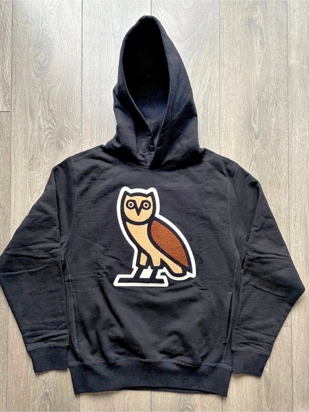 OVO October's Very Own Chenille Bubble Owl Black Hoodie Size S